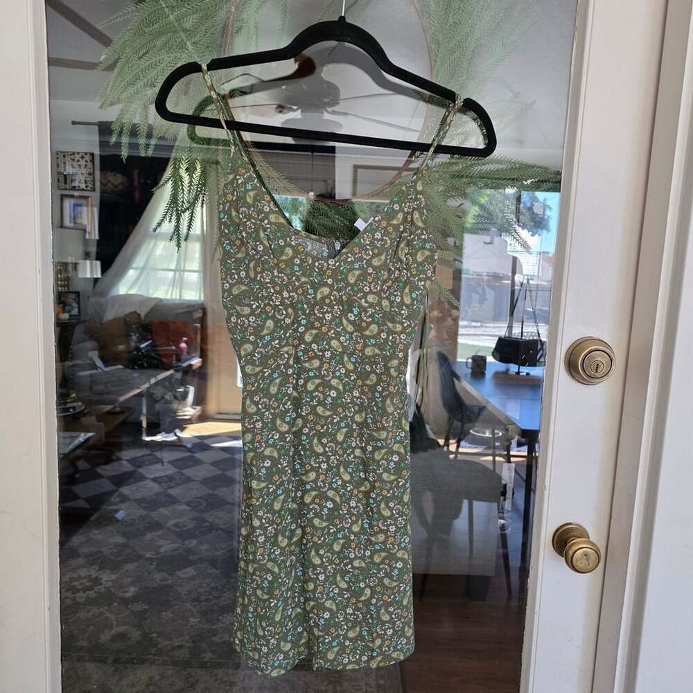 Sky to Moon Floral Slip Dress Size S Green Rayon Mini